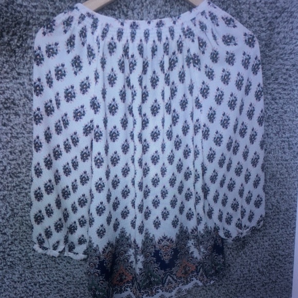 Daniel Rainn White Boho Printed Peasant Blouse with Black and Olive Accents - Picture 7 of 7